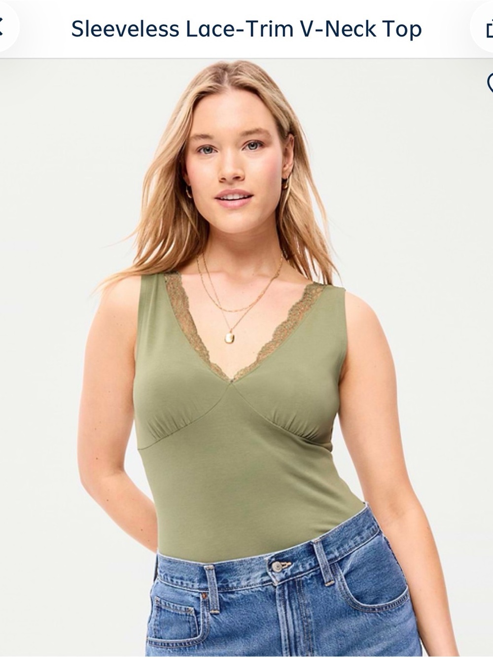 Old Navy Olive Lace-Trim V-Neck Tank - Picture 2 of 6